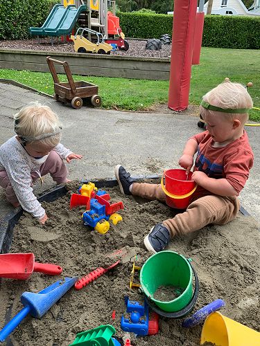 Skylar and Jonty in the sandpit at Prebbleton