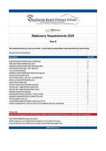 BBPS Stationery Year 6 2025
