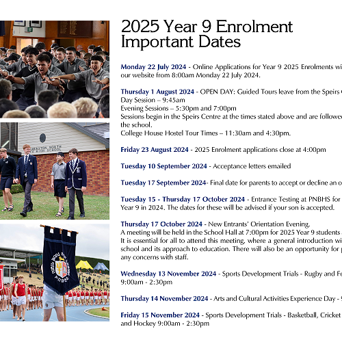 2025 Year 9 Enrolment Important Dates