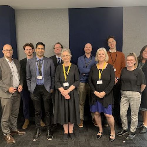 Some of the action researchers at the end of the workshop with Kate Thornton (fifth from left) and Sue Cherringtonfrom (fourth from right) Te Herenga Waka - Victoria University of Wellington