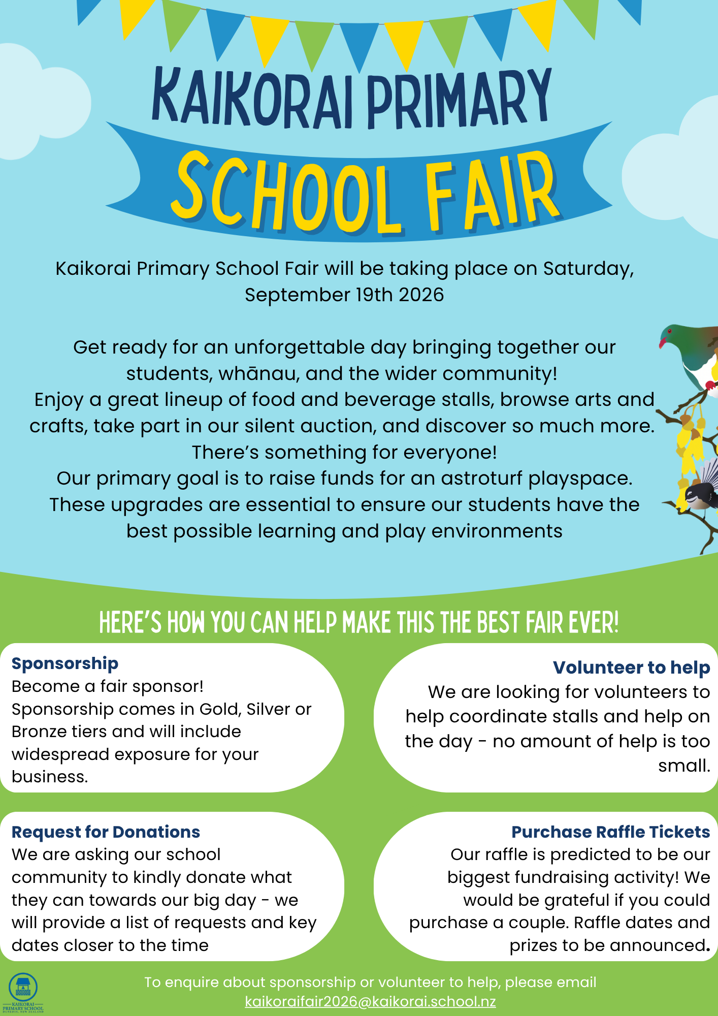 Kaikorai Primary School Fair: Saturday, September 19th 2026
