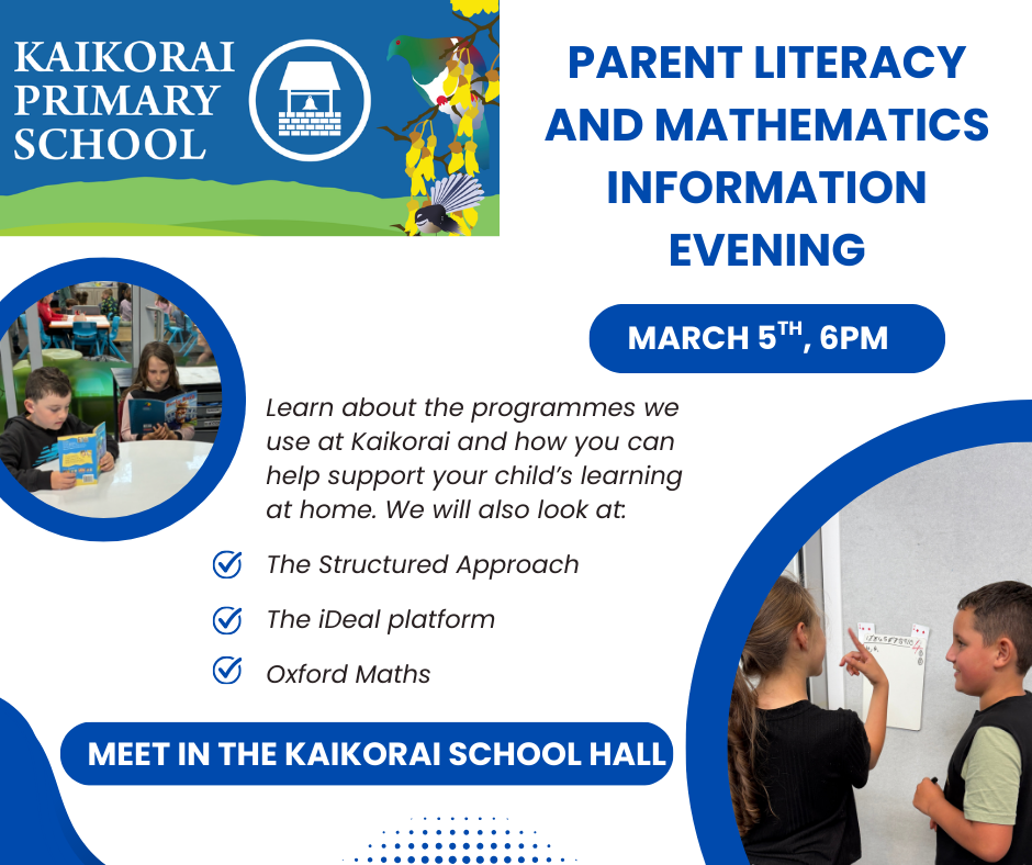 Kaikorai Parent literacy and mathematics information evening