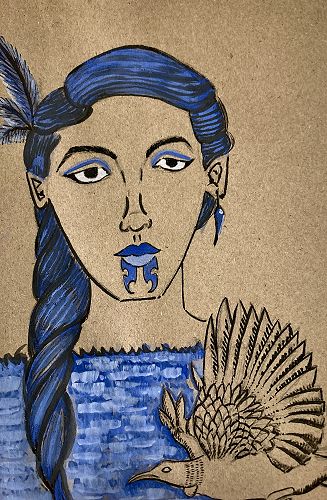 NCEA Level3 Painting, Naomi, vertical portrait and bird