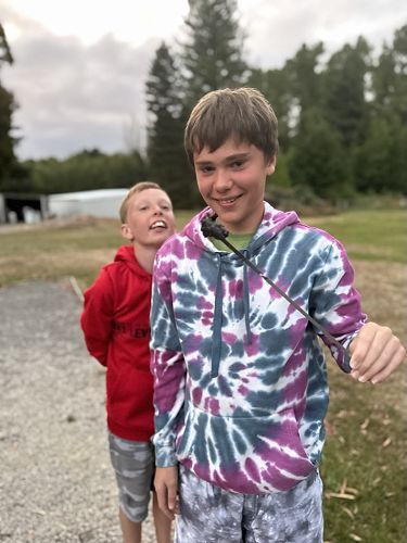 Jake proudly showing off his charred marshmallow