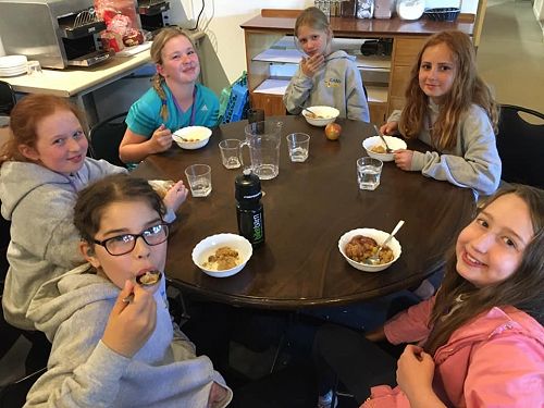 Campers enjoying the Apple Crumble!
