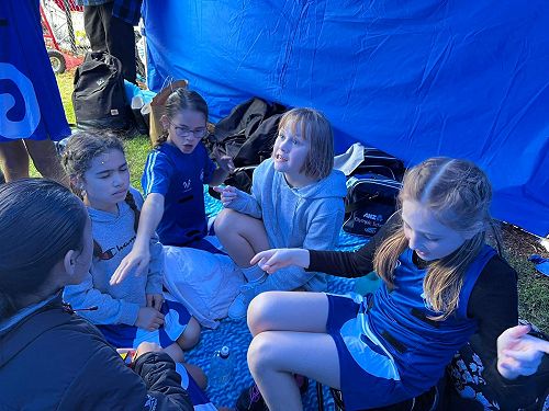 Y5-6 Tactics keeping warm and dry in between games.