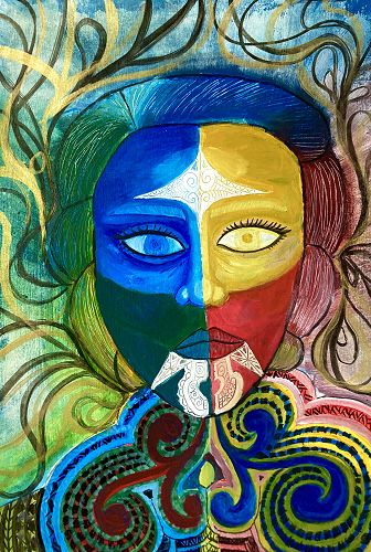 NCEA Level3 Painting, Naomi, colourful portrait