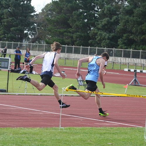 Max Aitcheson  winning the Under 19 100m