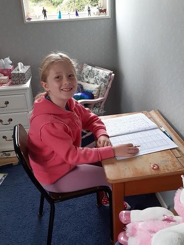 Cate Seaton (Year 3) all set up and working hard on her 'Learning from Home' tasks.
