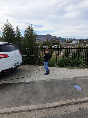 Mrs Hogg caught James cleaning his Mum's car
