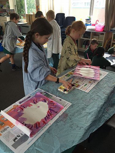 Painting with straws - creating the backgrounds for our Zentangles