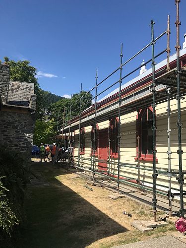 Scaffolding at St Peter's halls indicate the start of restoration work