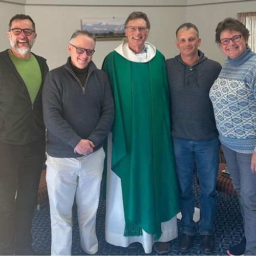 Andrew Butcher with Rev Bosco Peters retreat leader, and the other ordinands, Steve Dunne, Simon Green and Gabriele Anderson.