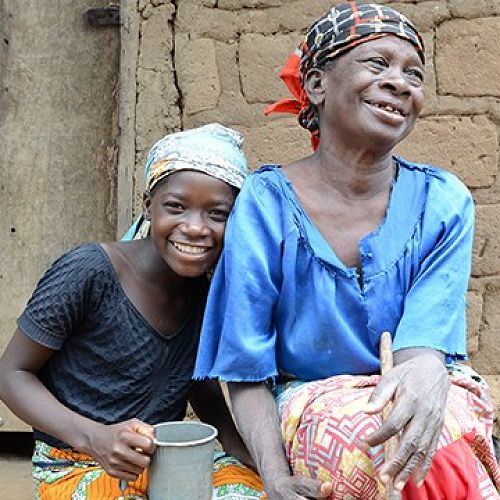 Wajir and her great-aunt Mairige. Wajir's eyes are safe from River Blindness. Mairige has been blinded by River Blindness.