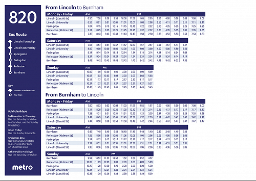 Bus 820 timetable