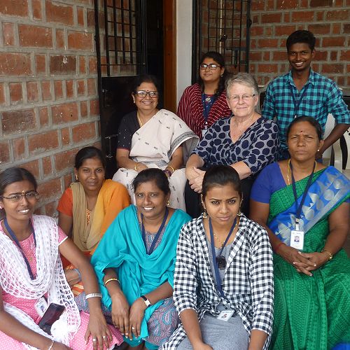 Trish last met with the Ekta team in February 2020. Director Bimla Chandrasekaran sits beside Trish.