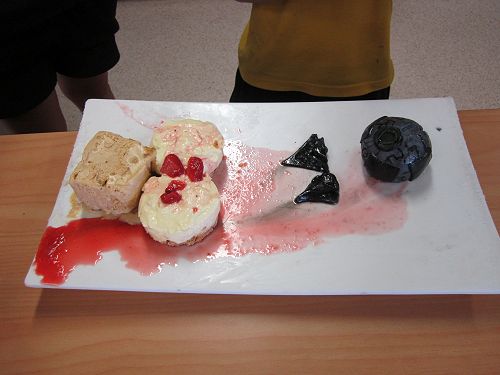 Our winning dessert - complete with homemade icecream, cheesecake and starwars battleships!