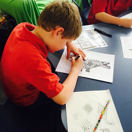Josh works hard creating his Zentangle patterns