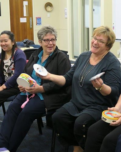 Enliven staff members Trish Dynes and Lynn Morton experiencing the music enrichment programme