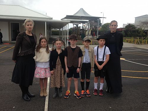 Ready to get on the bus. Jane and Hannah looking suitably stern!