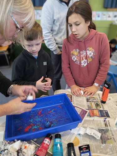 Kolton and Jorgia working on Art at Day School