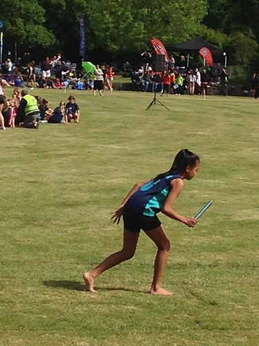 Our Under 13 Relay team getting ready to start.