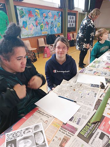 Kaea Paul-Clarke and Charlie-Rose Mealings, thinking about ideas for their Clay Art at Kit Day