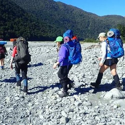 Lake Kaurapataka Tramp: In this picture, my group was walking towards our first river crossing. We had barely started the tramp and were in high spirits.