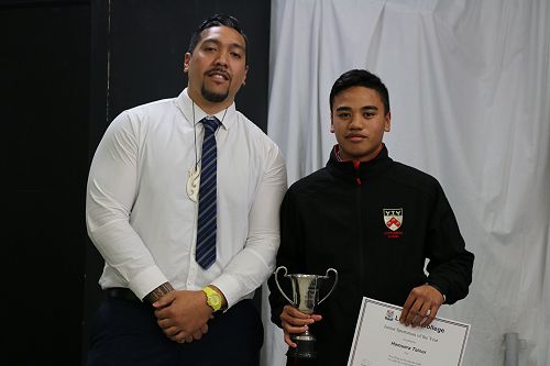 Mr Ikahihifo and Hamuera Tainui. Hamuera was awarded our Junior Sportsman of the Year trophy