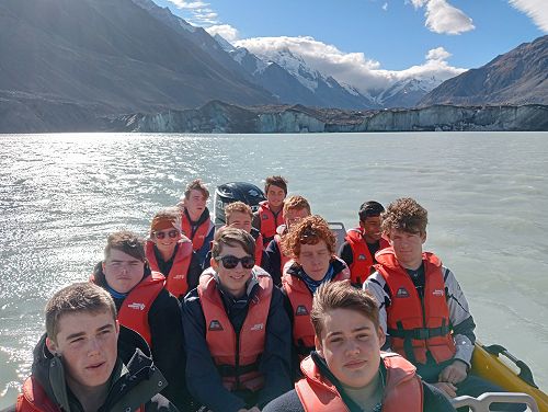 Enjoying the boat ride on the Tasman Lake learning