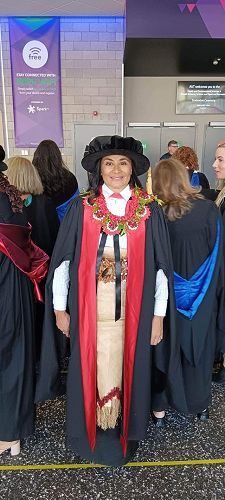 Dr Ruby Manukia Schaumkel, legal advisor to MCNZ celebrates her graduation with a PHD. Credit: Ruby Schaumkel.