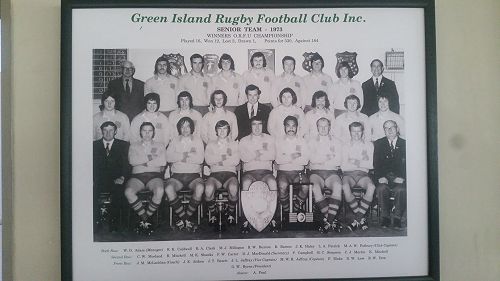 Club All Blacks Merv & Lyn Jaffray 

with Championship winning Green Island Senior team mates in 1973