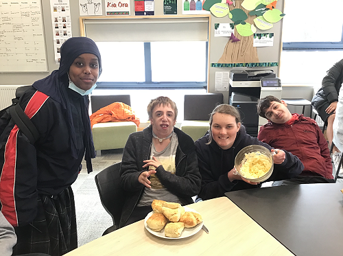 Choosing teamwork to bake scones, first time for some of the students!