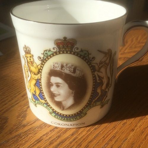 A coronation mug, handed out to primary school children in 1953.