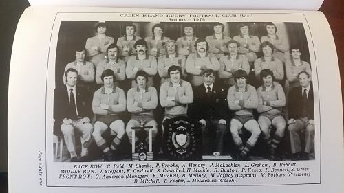 Club All Black Merv Jaffray  with Championship winning Green Island Senior team mates in 1978