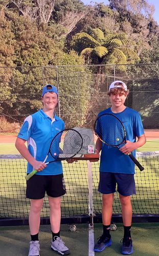 Connor Greig and Stanley Vercoe Men's doubles team at the Paroa tennis club tournament