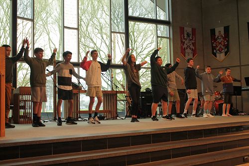 The lads perform in the chapel