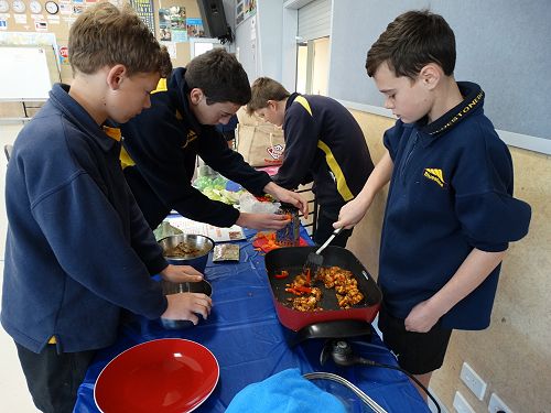 Jaxson, Bradley and Zac preparing their dish