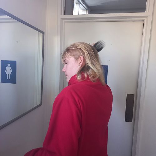 Talia has been working hard on her functional self care skills. She gives her hair a good brush each morning.