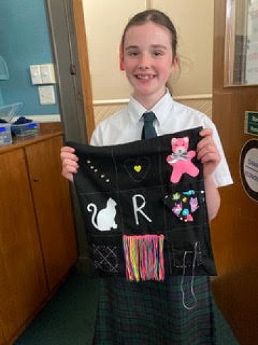 Ruby Acklin with her calico bag.